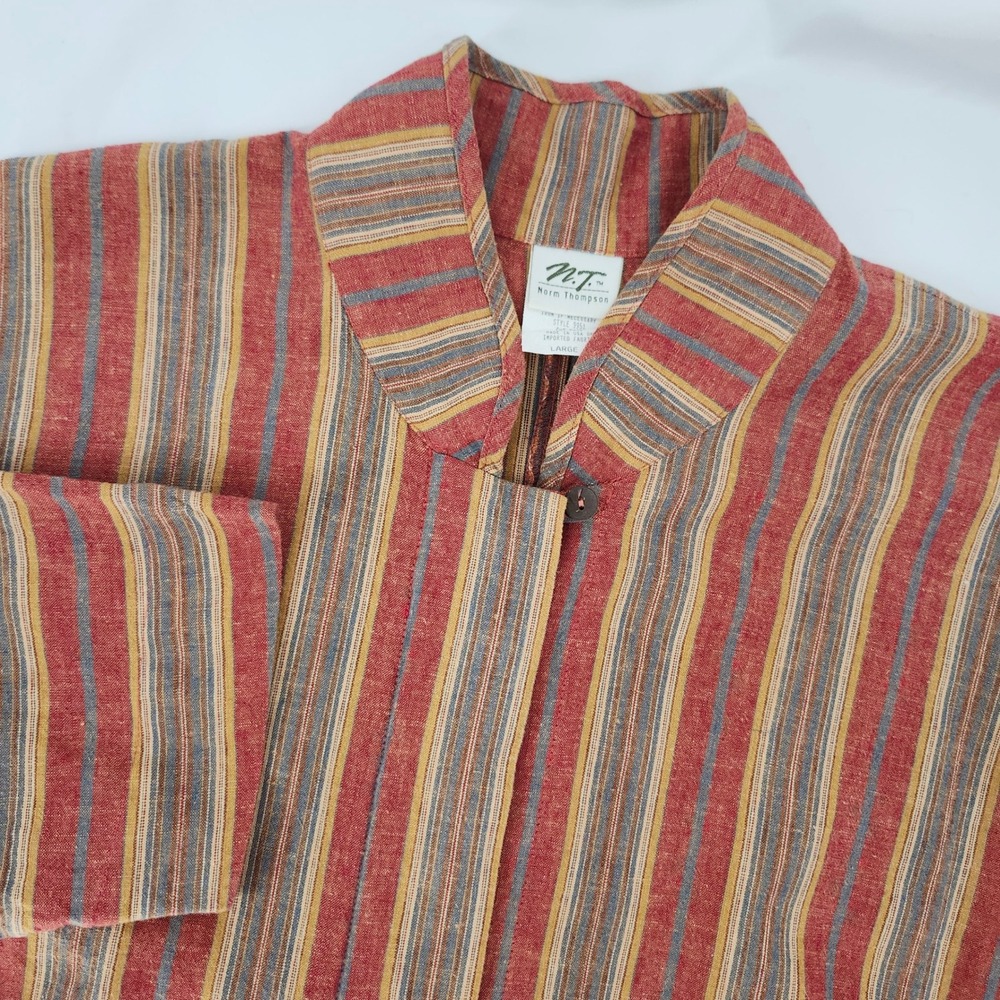 Red Stripe Linen Blend Womens Earthy Lagenlook Boho Jacket Size L Scandi Chic